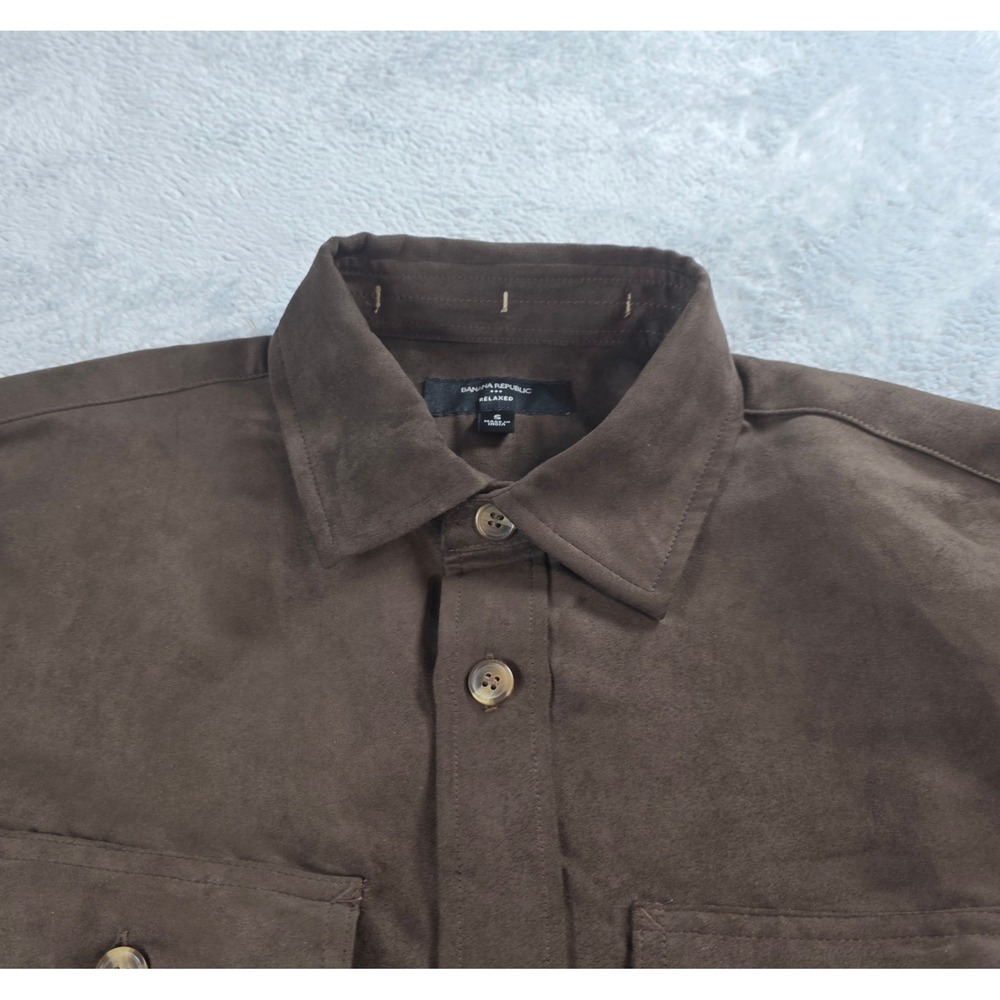 Banana Republic Men S Dark Oak Brown Vegan Suede Relaxed Shirt Jacket - Picture 12 of 13